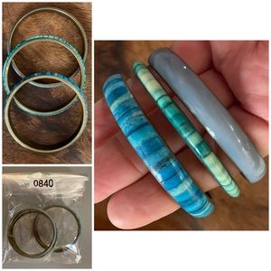 Set of 3 Vintage Bangle Bracelets-Two with Inlayed Stones, 1 Enameled on Bronze